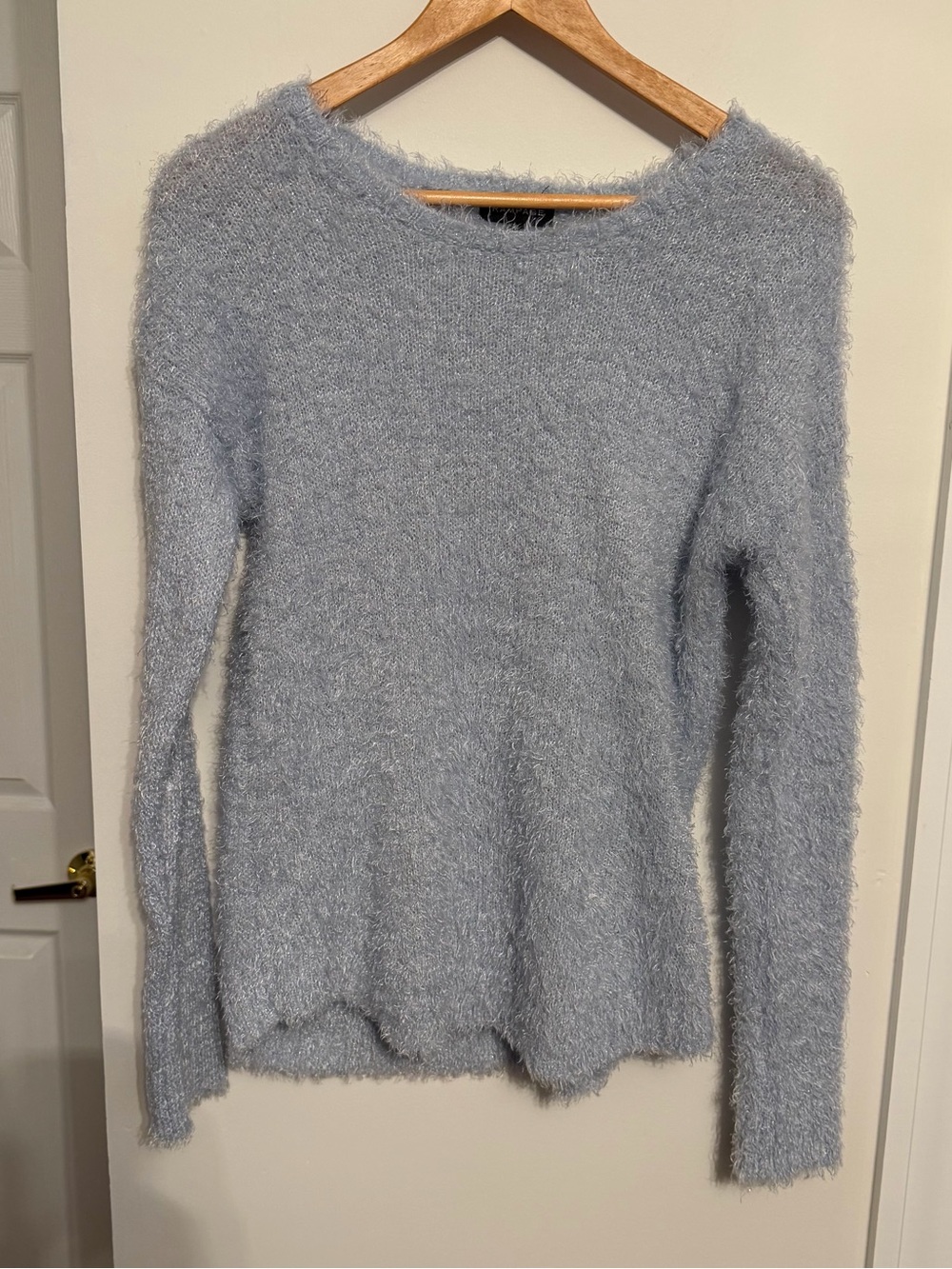 Rampage Light Blue Fuzzy Crewneck Sweater